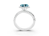 Silver Heart Cut Blue Topaz Halo Ring with Round Split Shank and Prong Setting_69