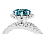 Silver Heart Cut Blue Topaz Halo Ring with Round Split Shank and Prong Setting_70