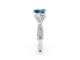 Silver Heart Cut Blue Topaz  Halo Twist Band Solitaire Prong Setting Ring_14