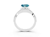 Silver Heart Cut Blue Topaz  Halo Twist Band Solitaire Prong Setting Ring_15