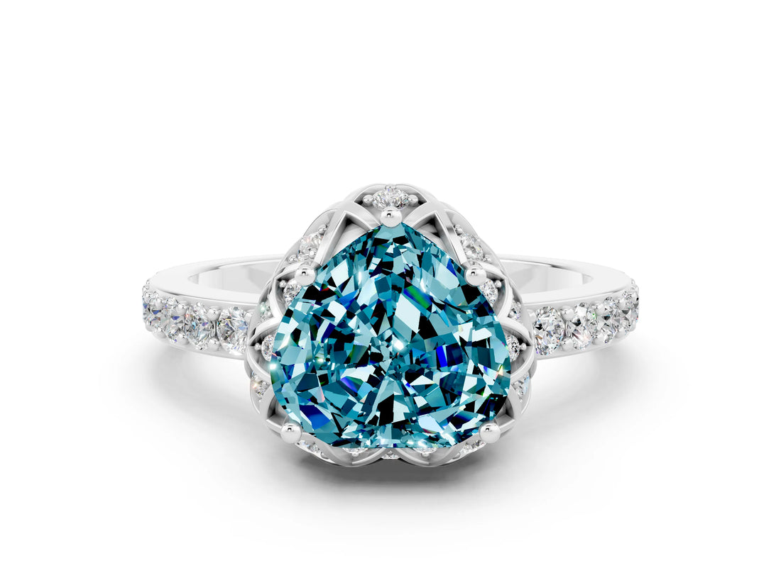 Silver Heart Cut Blue Topaz Scalloped Halo Engagement Ring with Round Shared Prong Band_60