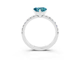 Silver Heart Cut Blue Topaz Solitaire Pavé Engagement Ring with Round Band and Prong Setting_93