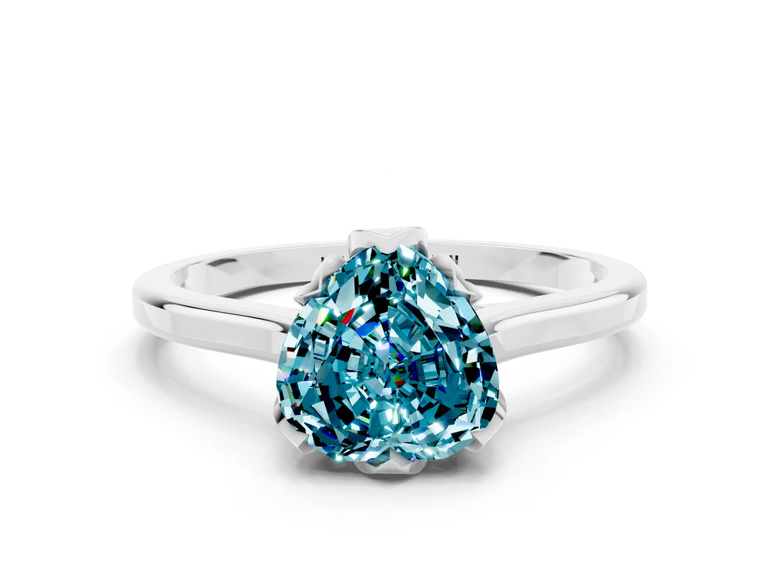 Silver Heart Cut Blue Topaz Solitaire Ring with Flower Prong Setting and Classic Band_16