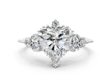 Silver Heart Cut Brilliant Diamond with Cluster Setting on a Beaded Band and Four-Prong Setting_7