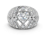 Silver Heart Cut Brilliant Halo Pave Diamond Milgrain Ring_13