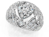 Silver Heart Cut Brilliant Halo Pave Diamond Milgrain Ring_14