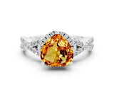 Silver Heart Cut Citrine  Halo Twist Band Solitaire Prong Setting Ring_12