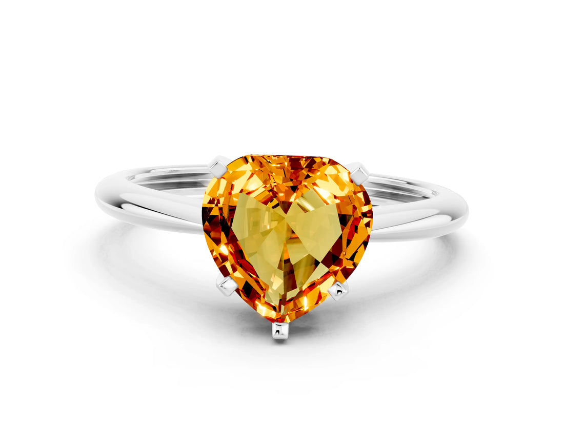 Silver Heart Cut Citrine Solitaire Engagement Ring with Classic Band and Four-Prong Setting_18