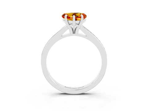 Silver Heart Cut Citrine Solitaire Ring with Pavé Band and Prong Setting_15