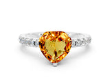 Silver Heart Cut Citrine Solitaire Ring with Round  Pavé Band and Four-Prong Setting_24