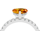 Silver Heart Cut Citrine Solitaire Ring with Round  Pavé Band and Four-Prong Setting_28