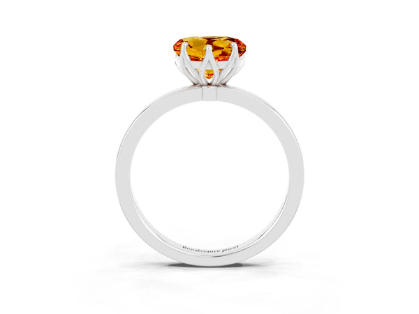 Silver Heart Cut Citrine Solitaire Ring with Thin Band and Prong Setting