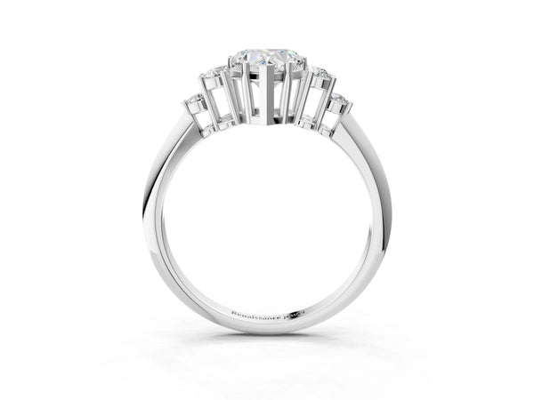 Sterling Silver Heart-Shaped Cluster Accent Engagement Ring Setting with Tapered Plain Band