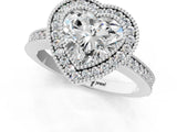 Silver Heart Cut-Cut Diamond Halo Engagement Ring with Pave Band and Prong Setting_14