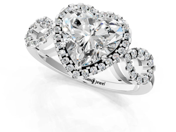 Sterling Silver Heart-Shaped Pave Infinity Halo Engagement Ring Setting
