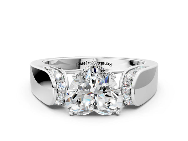 Sterling Silver Heart-Shaped Channel Set Engagement Ring Setting with Wide Band