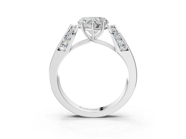 Sterling Silver Heart-Shaped Channel Set Engagement Ring Setting with Wide Band