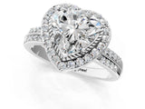 Silver Heart Cut Diamond Double Halo Ring with Split Shank and Four-Prong Setting_20