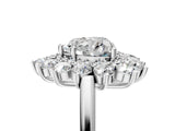 Silver Heart Cut Diamond Floral Double Halo Engagement Ring with Prong Setting_12