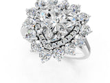 Silver Heart Cut Diamond Floral Double Halo Engagement Ring with Prong Setting_8