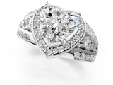 Silver Heart Cut Diamond Halo Ring with Split Shank and Bezel Accents and Four-Prong Setting_14