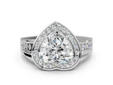 Silver Heart Cut Diamond Halo Ring with Split Shank and Bezel Accents and Prong Setting_13