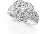 Silver Heart Cut Diamond Halo Ring with Split Shank and Bezel Accents and Prong Setting_14