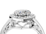 Silver Heart Cut Diamond Halo Ring with Split Shank and Bezel Accents and Prong Setting_17