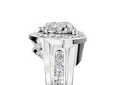 Silver Heart Cut Diamond Halo Ring with Split Shank and Bezel Accents and Prong Setting_18