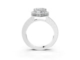 Silver Heart Cut Diamond Milgrain Halo Engagement Ring with Round Pavé Band and Prong Setting_30