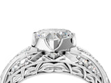 Silver Heart Cut Diamond Pave Art Deco Split Shank Ring with Four-Prong Setting_17