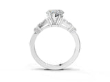 Silver Heart Cut Diamond Ring with Baguette Side Stones, Channel Set Band, and Four-Prong Setting_16