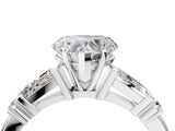 Silver Heart Cut Diamond Ring with Baguette Side Stones, Channel Set Band, and Four-Prong Setting_17