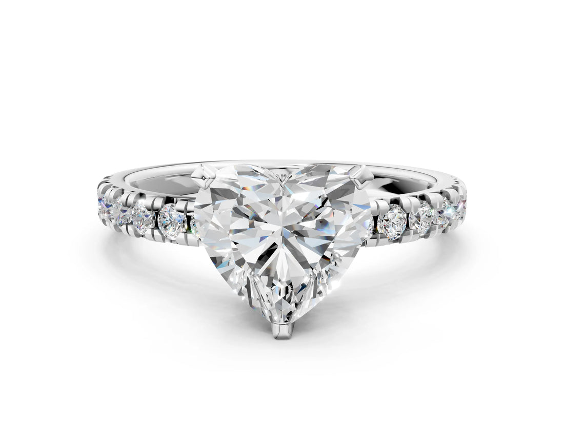 Silver Heart Cut Diamond Solitaire Pavé Engagement Ring with Round Band and Prong Setting_2