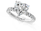 Silver Heart Cut Diamond Solitaire Pavé Engagement Ring with Round Band and Prong Setting_3