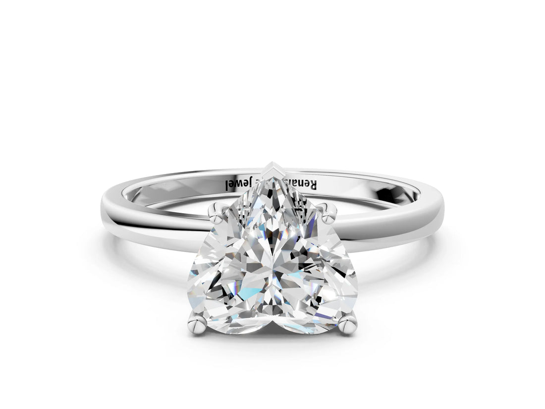 Silver Heart Cut Diamond Solitaire Ring with Classic Band and Four-Prong Setting_7