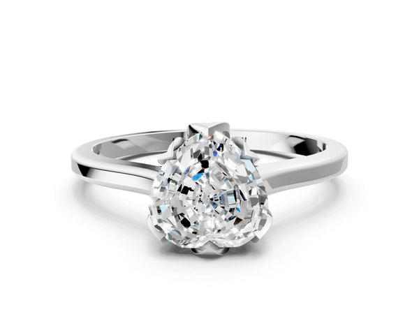 Sterling Silver Heart-Shaped Floral Solitaire Engagement Ring Setting with Plain Band