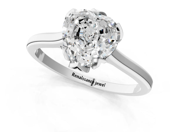 Sterling Silver Heart-Shaped Floral Solitaire Engagement Ring Setting with Plain Band