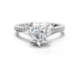 Silver Heart Cut Diamond Solitaire Ring with Pavé Band and Prong Setting_28