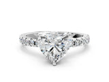 Silver Heart Cut Diamond Solitaire Ring with Round  Pavé Band and Four-Prong Setting_43
