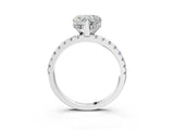 Silver Heart Cut Diamond Solitaire Ring with Round  Pavé Band and Four-Prong Setting_46