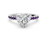 Silver Heart Cut Diamond Solitaire Ring with Round with Amethyst side stone Pavé Band and Four-Prong Setting_12