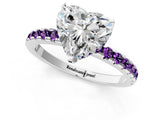 Silver Heart Cut Diamond Solitaire Ring with Round with Amethyst side stone Pavé Band and Four-Prong Setting_13