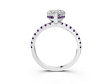 Silver Heart Cut Diamond Solitaire Ring with Round with Amethyst side stone Pavé Band and Four-Prong Setting_15