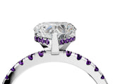 Silver Heart Cut Diamond Solitaire Ring with Round with Amethyst side stone Pavé Band and Four-Prong Setting_16