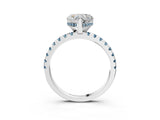 Silver Heart Cut Diamond Solitaire Ring with Round with Aquamarine side stone Pavé Band and Four-Prong Setting_15