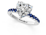 Silver Heart Cut Diamond Solitaire Ring with Round with Blue Sapphire side stone Pavé Band and Four-Prong Setting_13