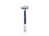 Silver Heart Cut Diamond Solitaire Ring with Round with Blue Sapphire side stone Pavé Band and Four-Prong Setting_14