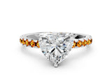 Silver Heart Cut Diamond Solitaire Ring with Round with Citrine side stone Pavé Band and Four-Prong Setting_12