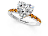 Silver Heart Cut Diamond Solitaire Ring with Round with Citrine side stone Pavé Band and Four-Prong Setting_13